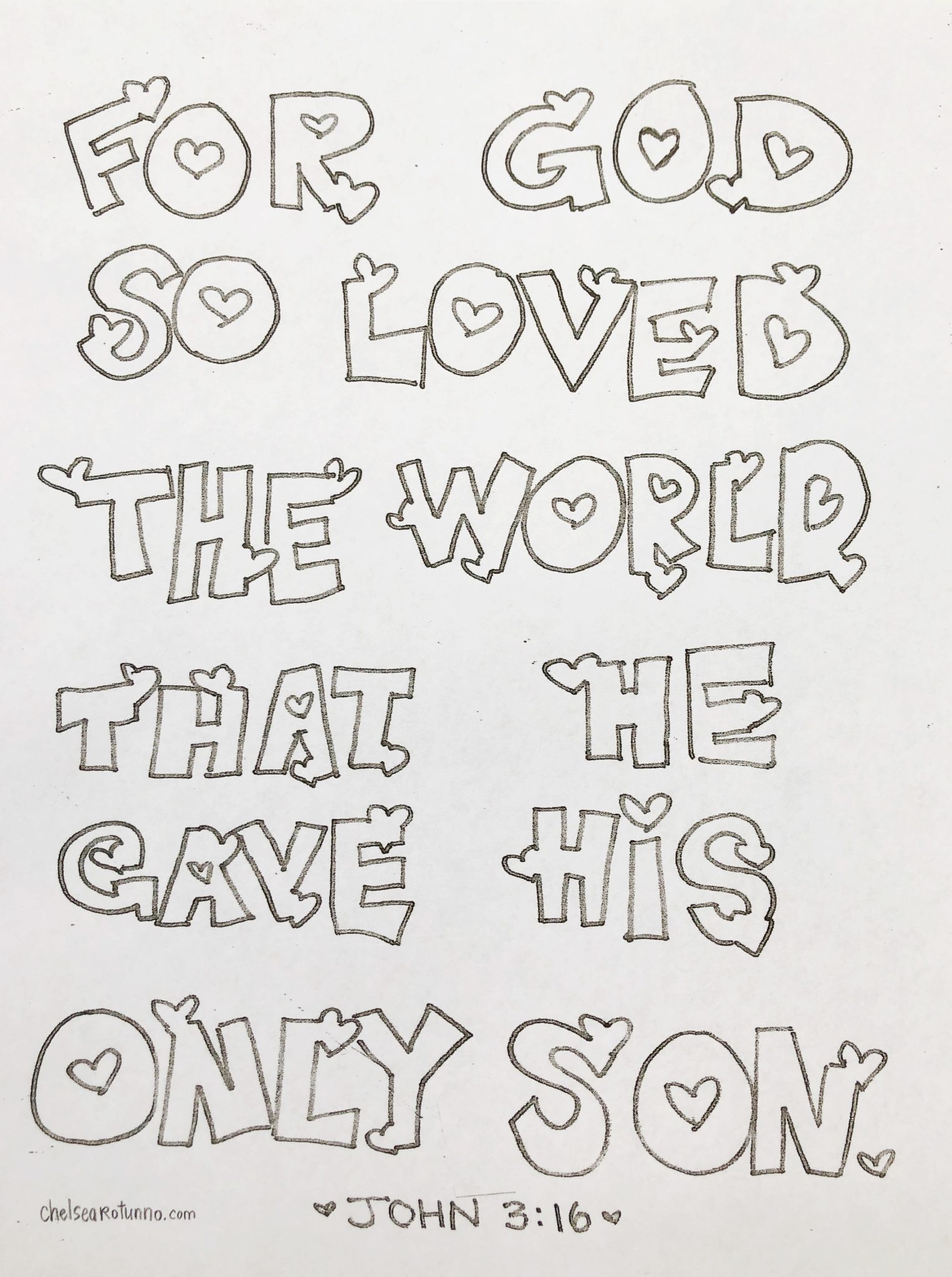 Free Coloring Page: "For God So Loved the World" | Chelsea Rotunno